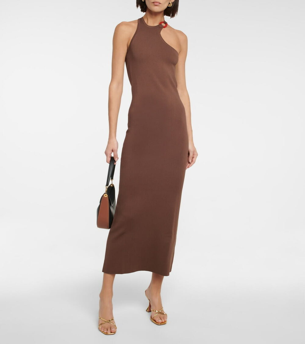 SIR the Label Aude Brown Asymmetric Knit Maxi Dress